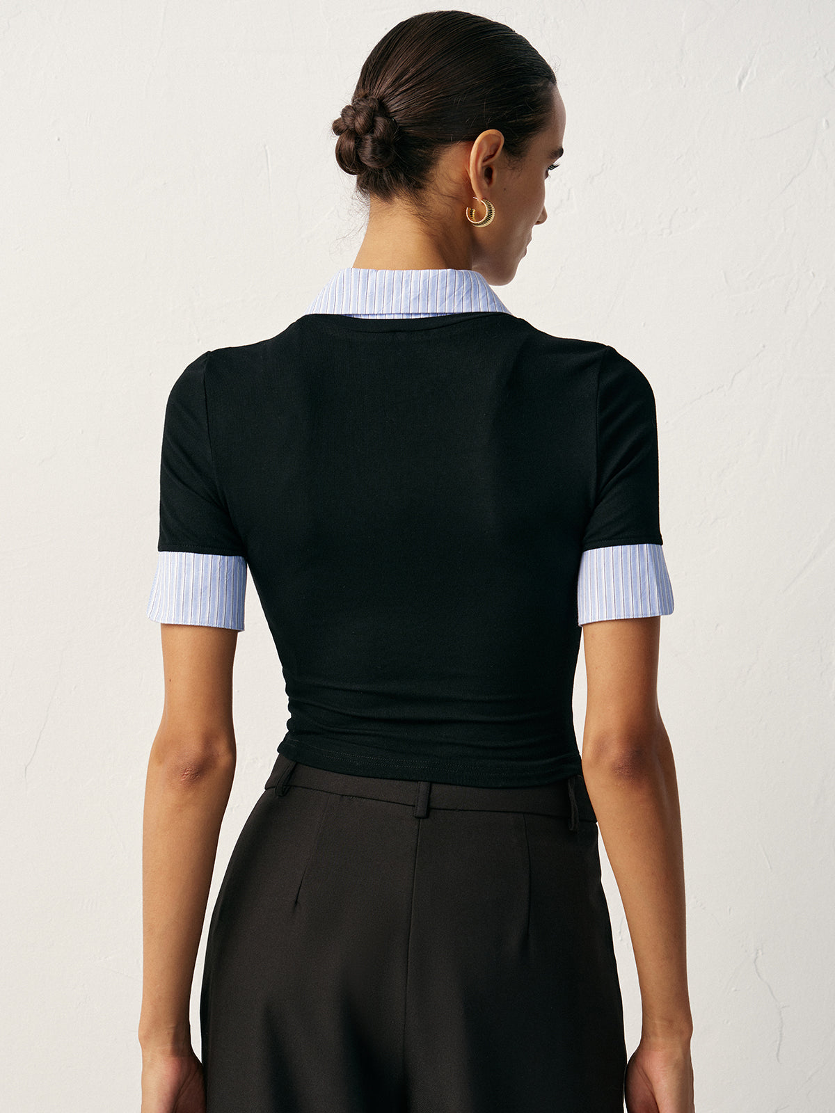 2 in 1 Paneled Collar And Cuffs Fitted T-Shirt