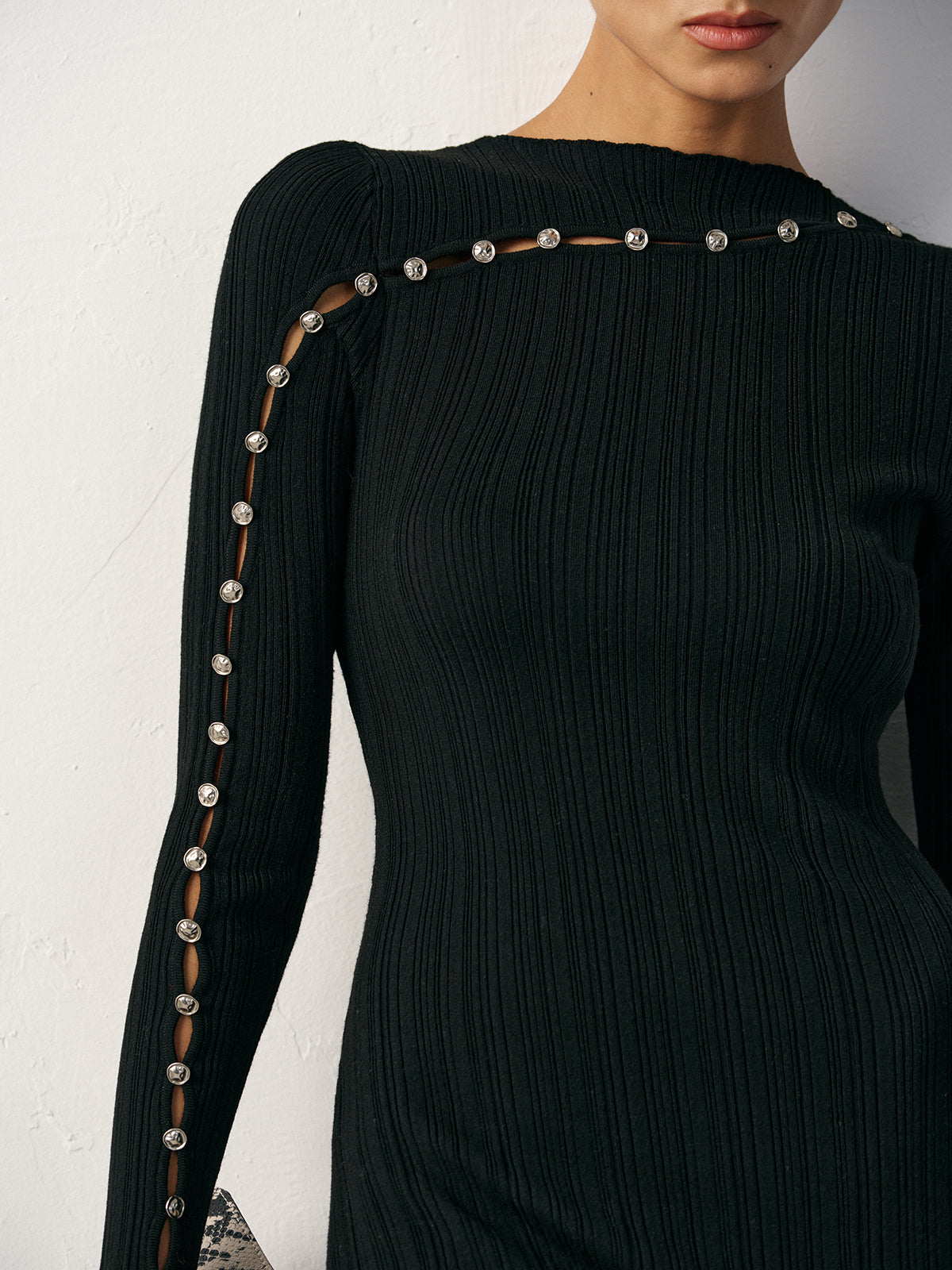 Textured Pearl Wool Blend Fitted Sweater Dress