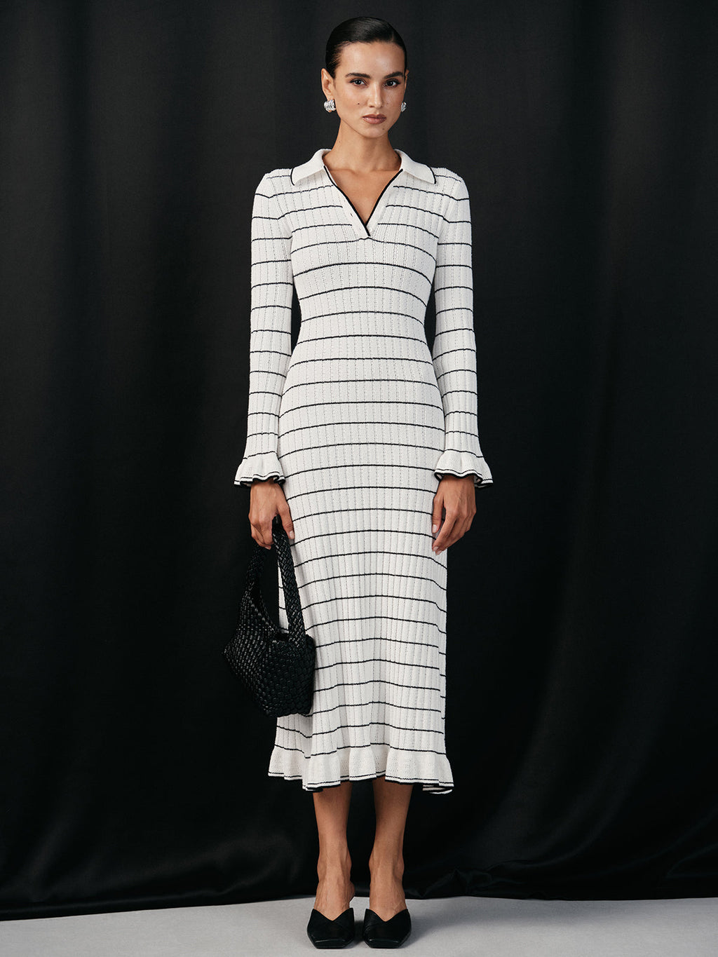 Midi-Kleid aus Stretchstrick mit Matrosenstreifen