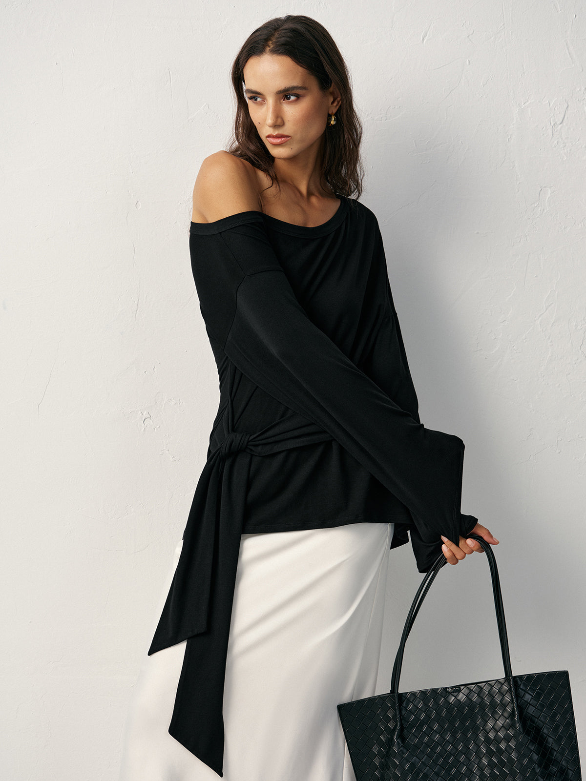 Off-Shoulder Long Sleeve T-Shirt