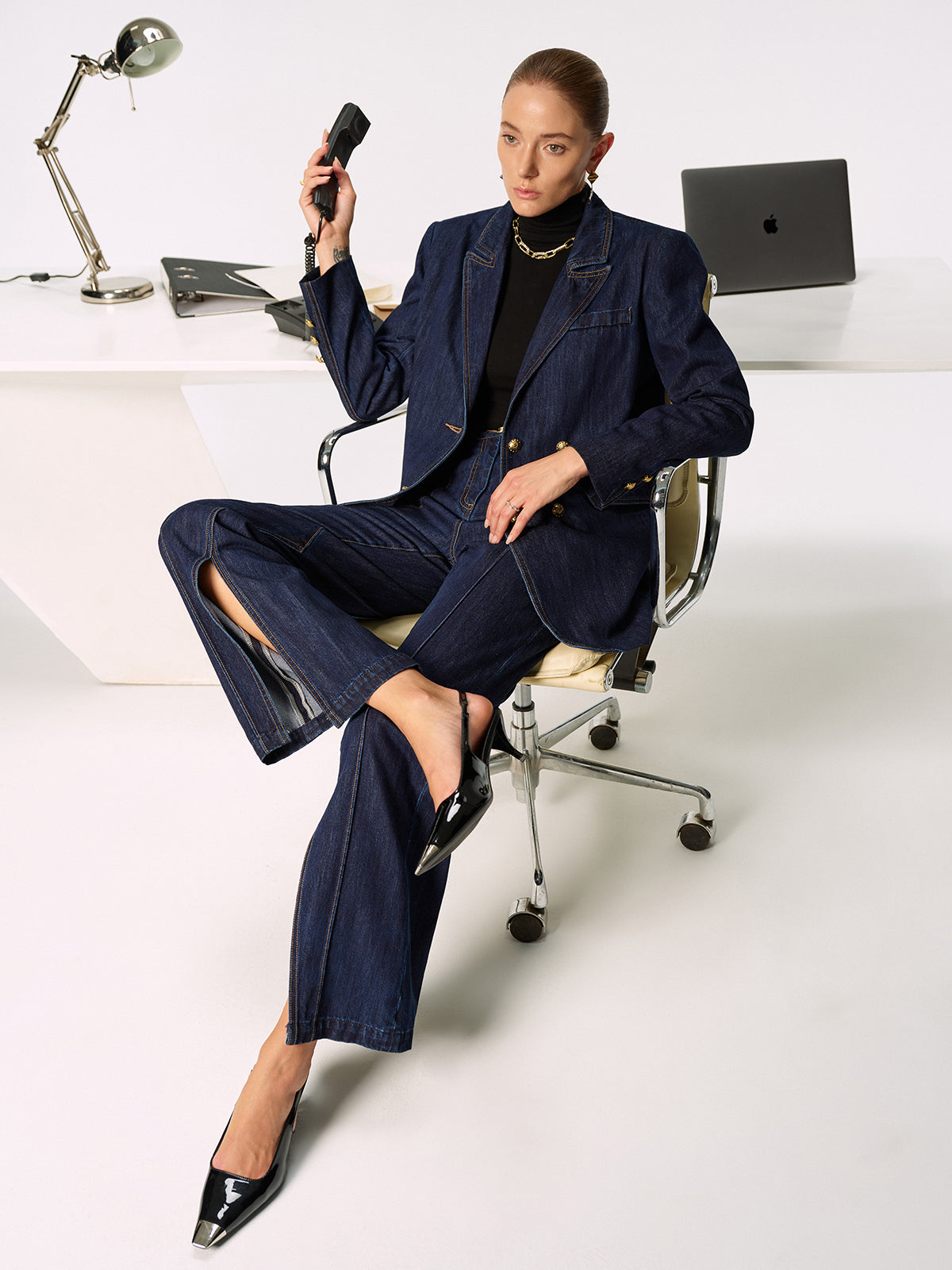 Denim Double Breasted Blazer