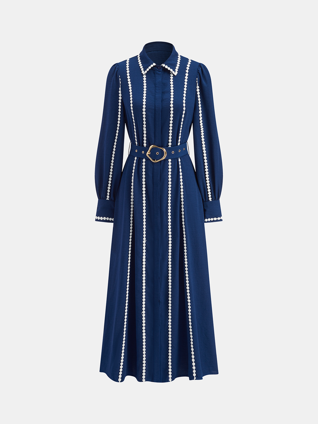 Contrast Lace-Trimmed Belted Shirt Dress