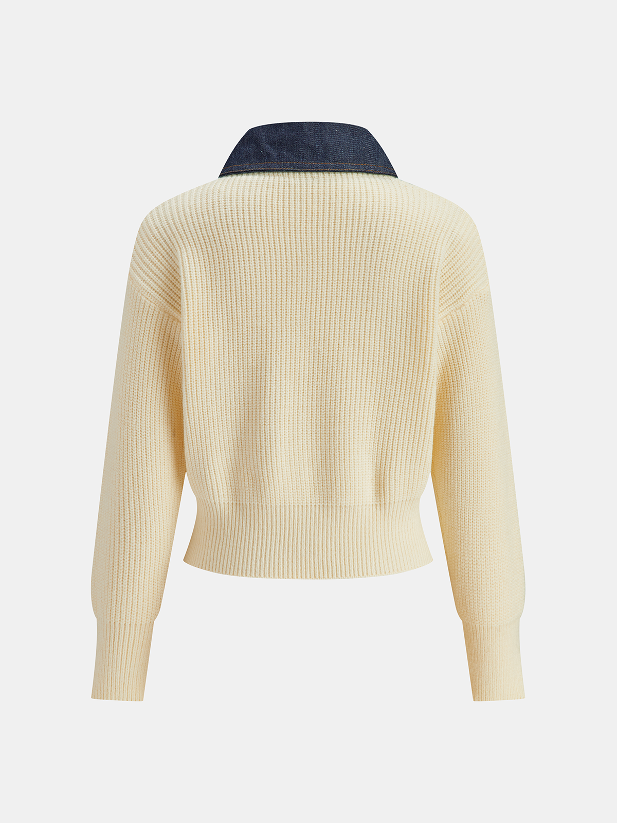 Denim Panel Zip Knitted Cardigan