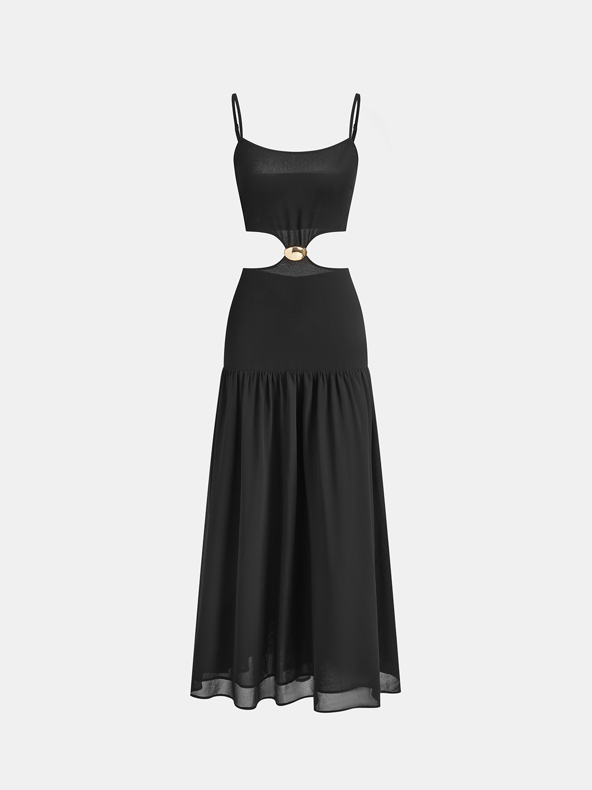 Robe longue en mousseline découpée avec détails métalliques