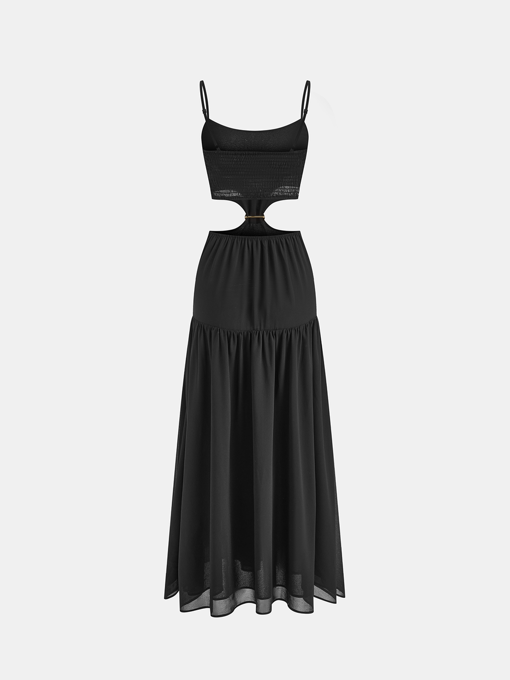 Robe longue en mousseline découpée avec détails métalliques