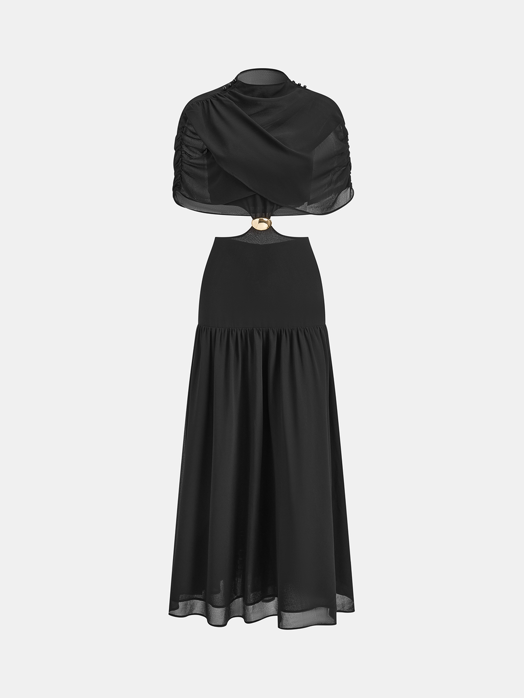 Robe longue en mousseline découpée avec détails métalliques