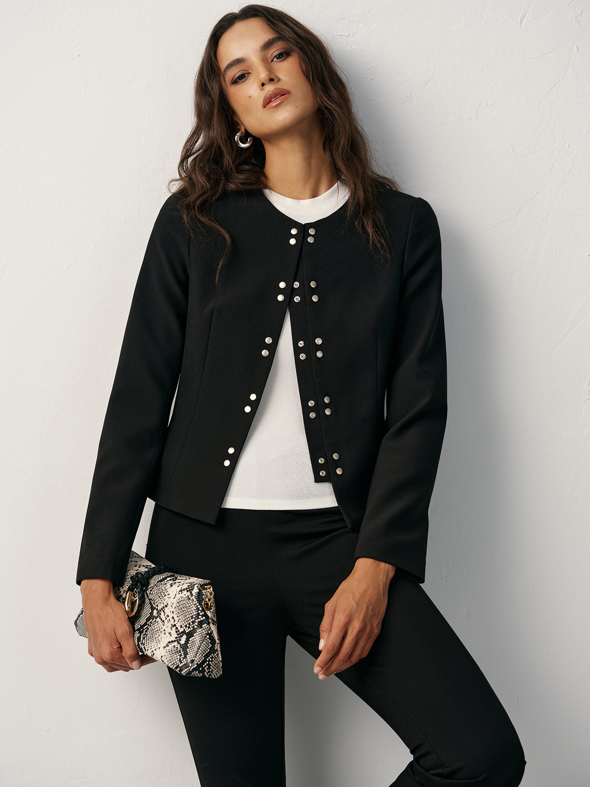 Round Neck Double-Breasted Blazer