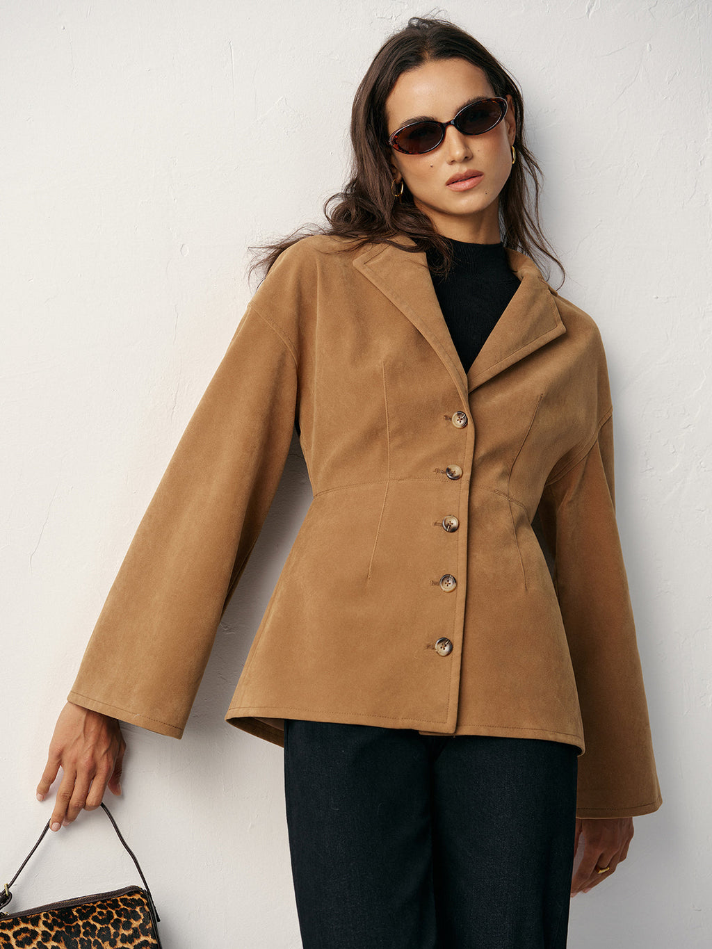 Blazer à manches évasées effet daim