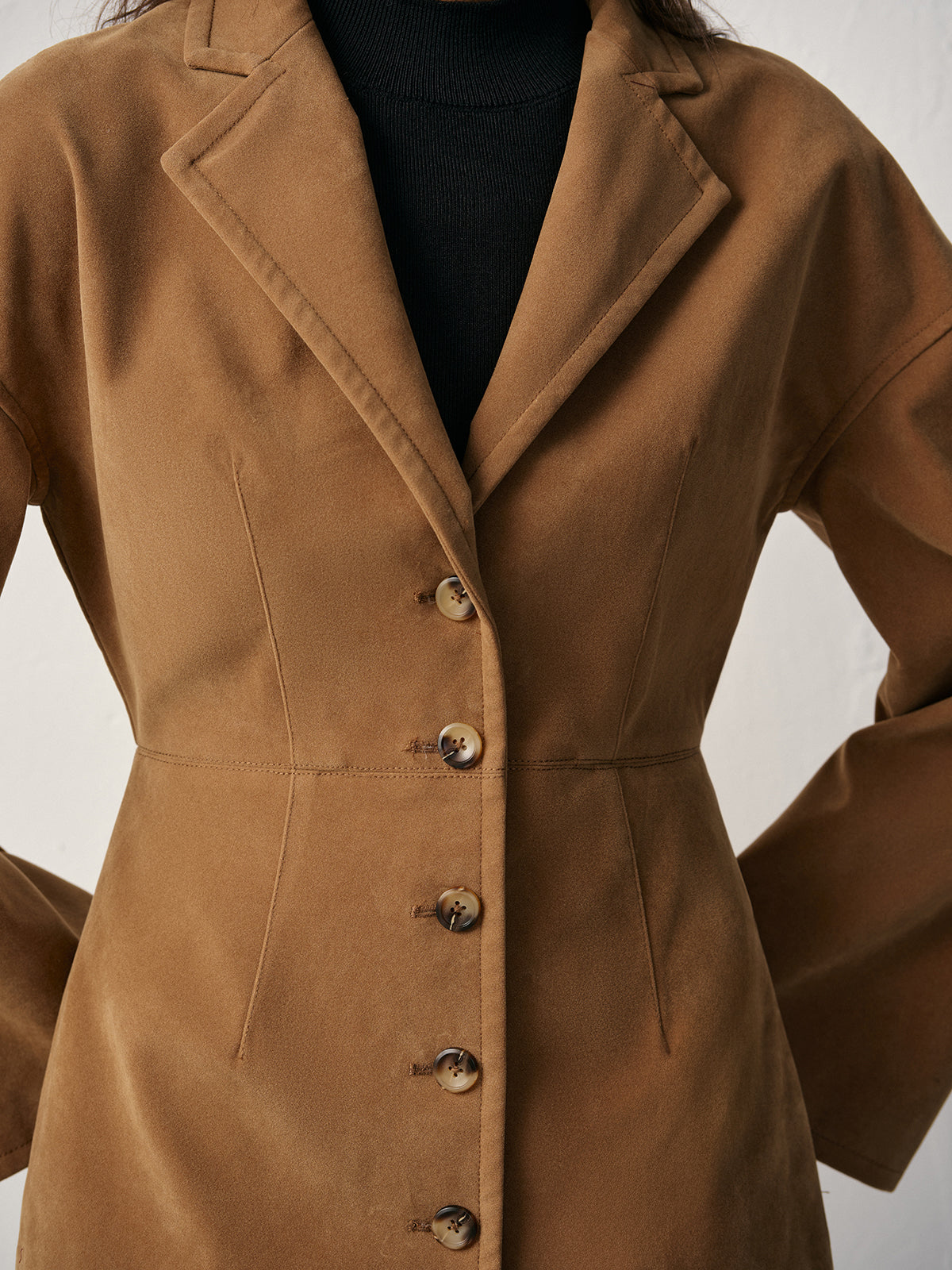 Flared Sleeve Suede Effect Blazer