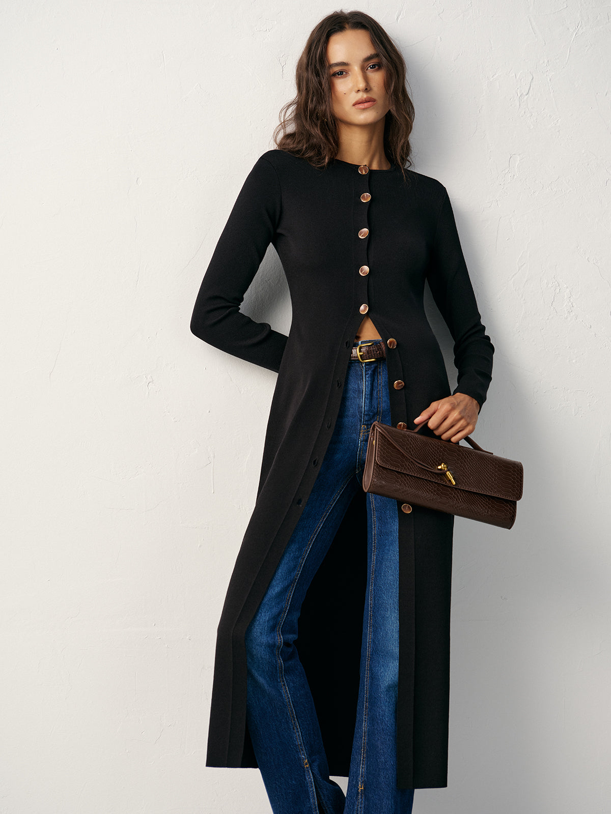 Robe longue en tricot boutonnée