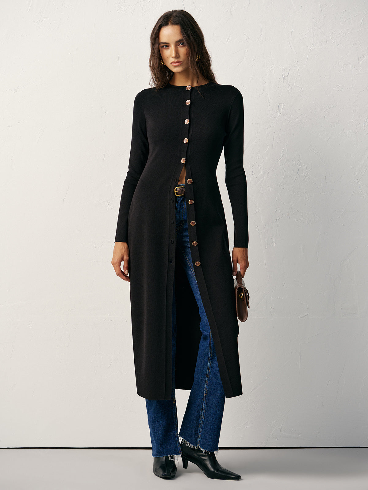 Robe longue en tricot boutonnée