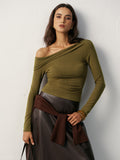 One-Shoulder Langarm-T-Shirt