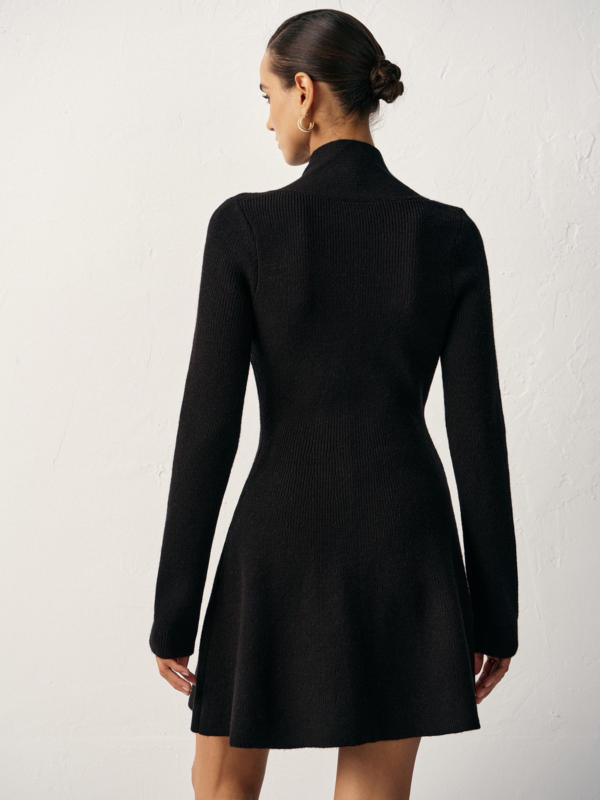 V-Neck Buttoned Wool Blend Sweater Dress