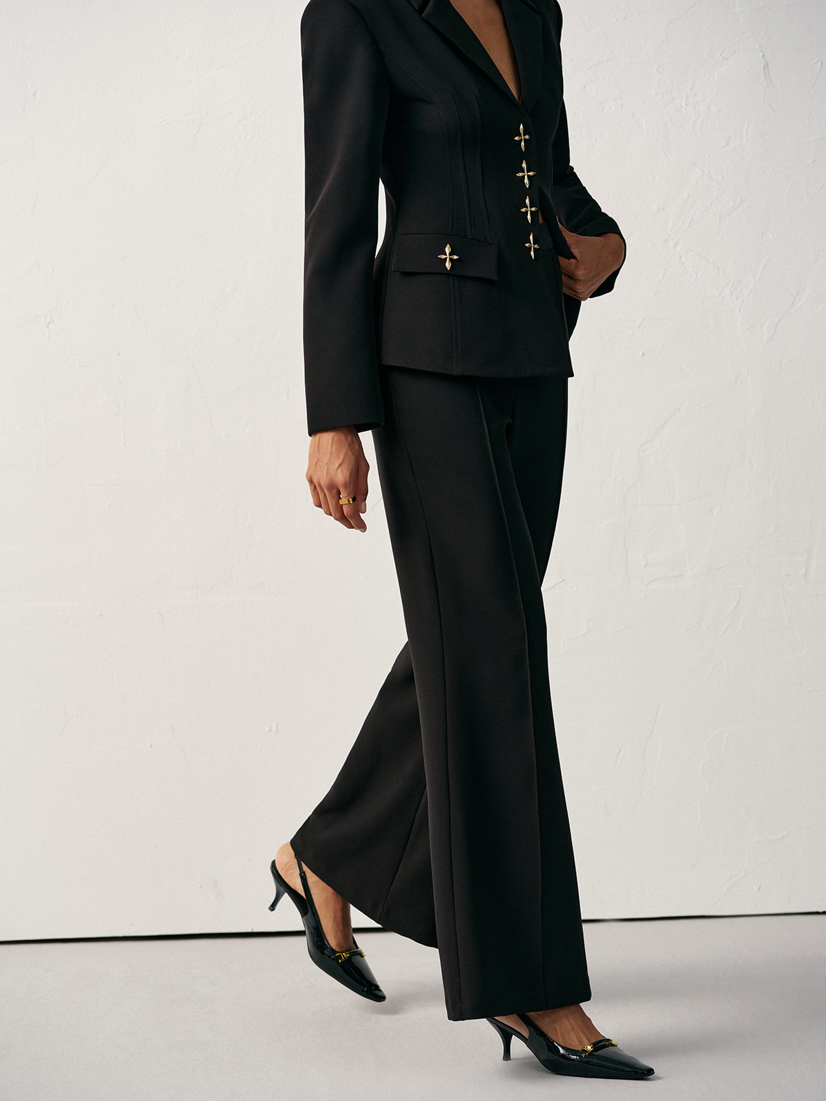 Pantalon évasé taille mi-haute 