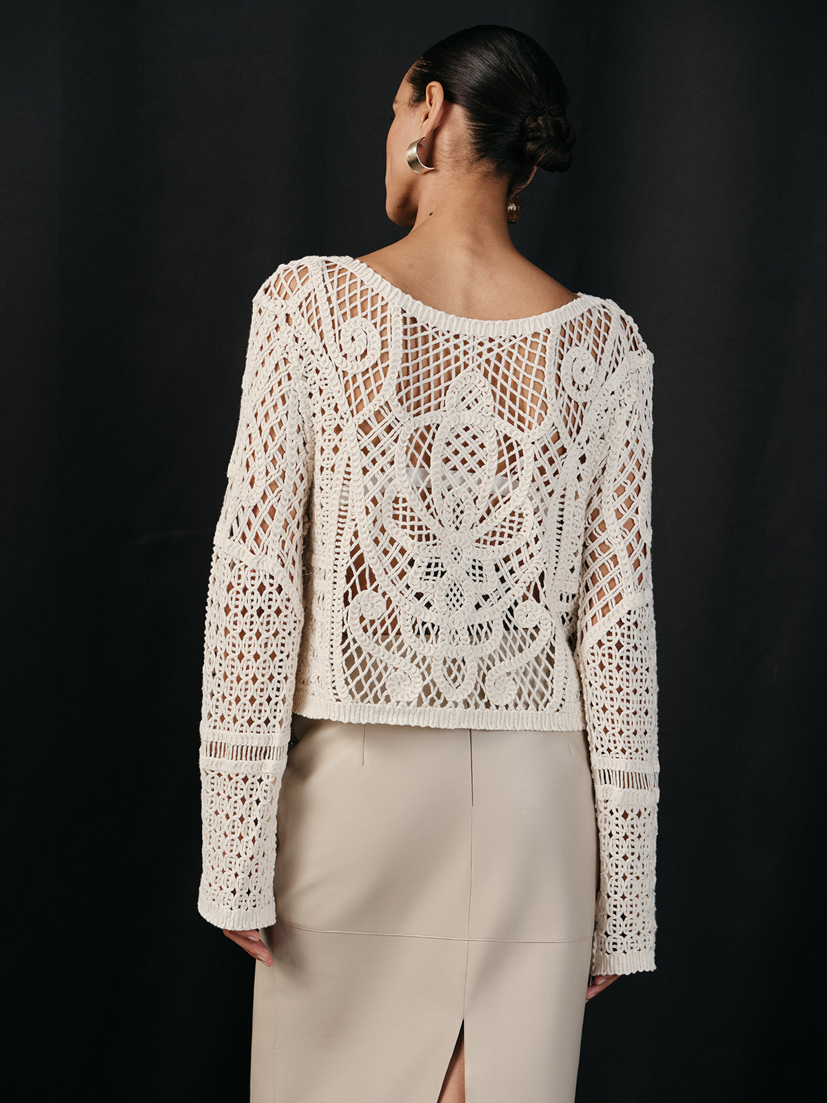 Cotton Crochet Long Sleeve Knit Top