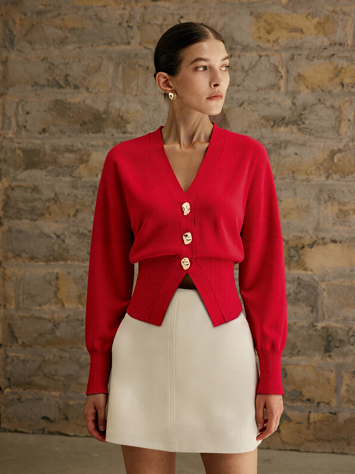 Wool Blend Cropped V-Neck Cardigan