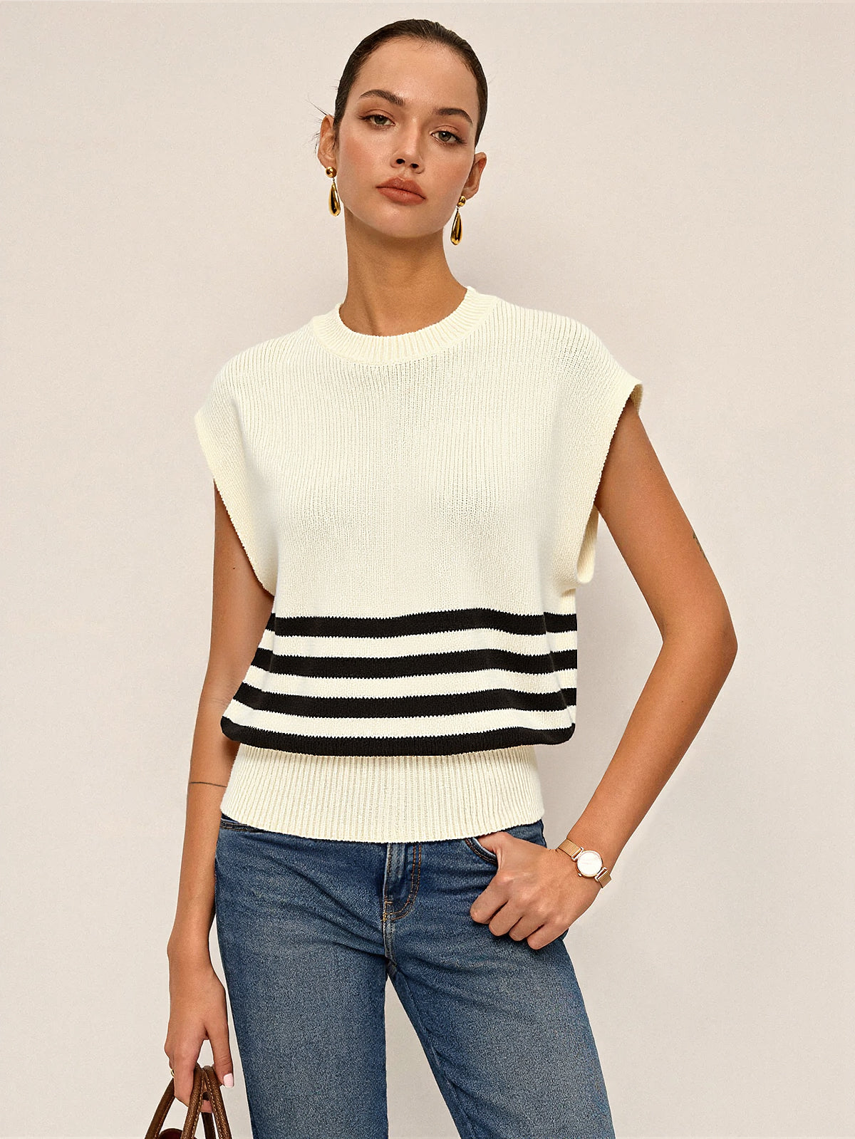 Cropped Stripe Sweater Vest