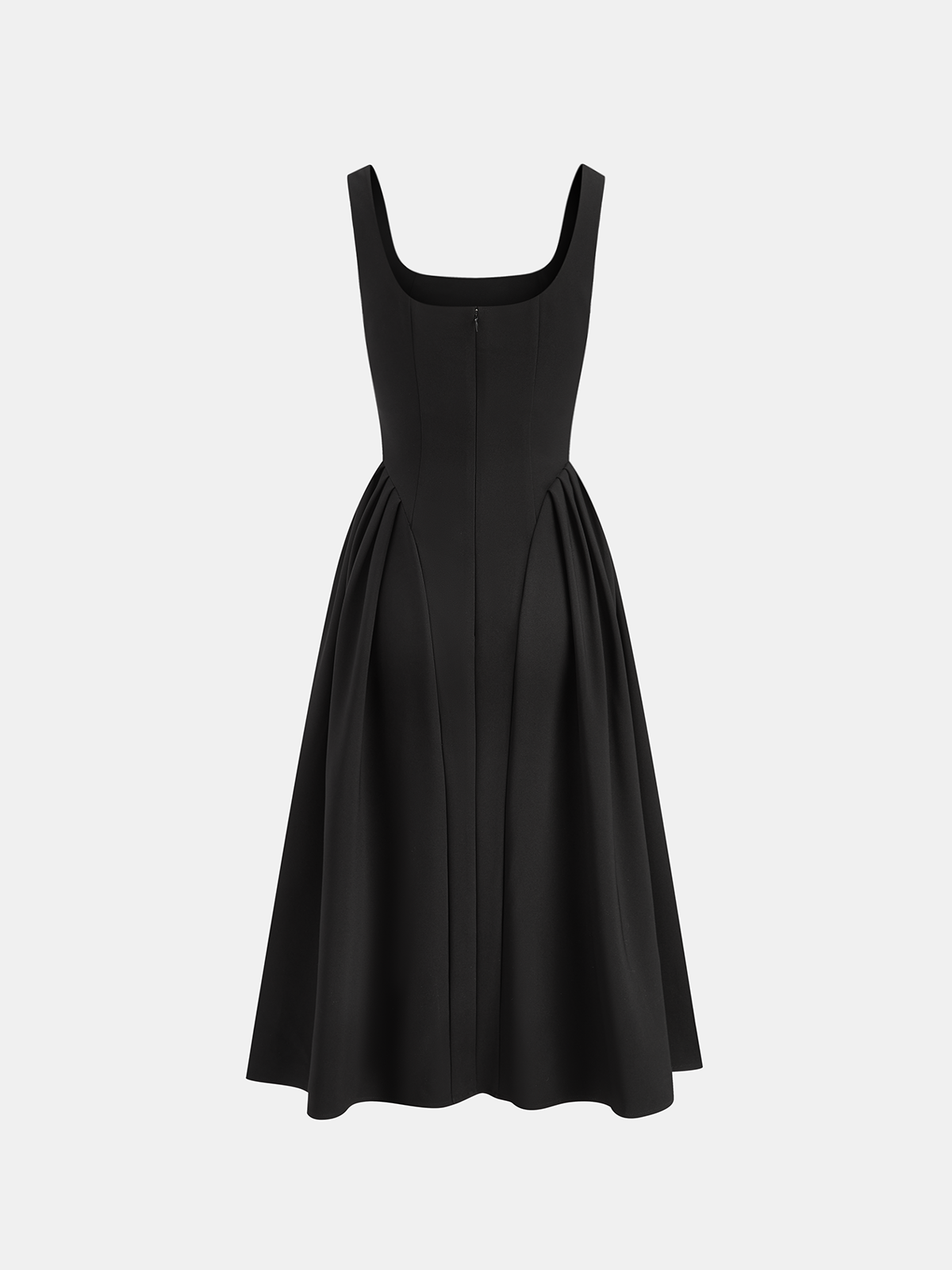 Robe évasée sans manches à col carré et liseré losange