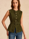 Suede Effect Vest with Belt