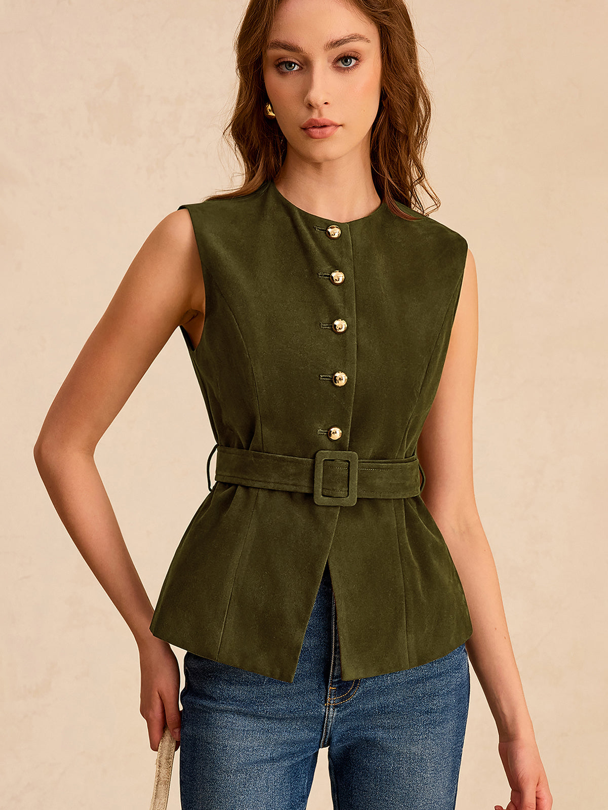 Suede Effect Vest with Belt