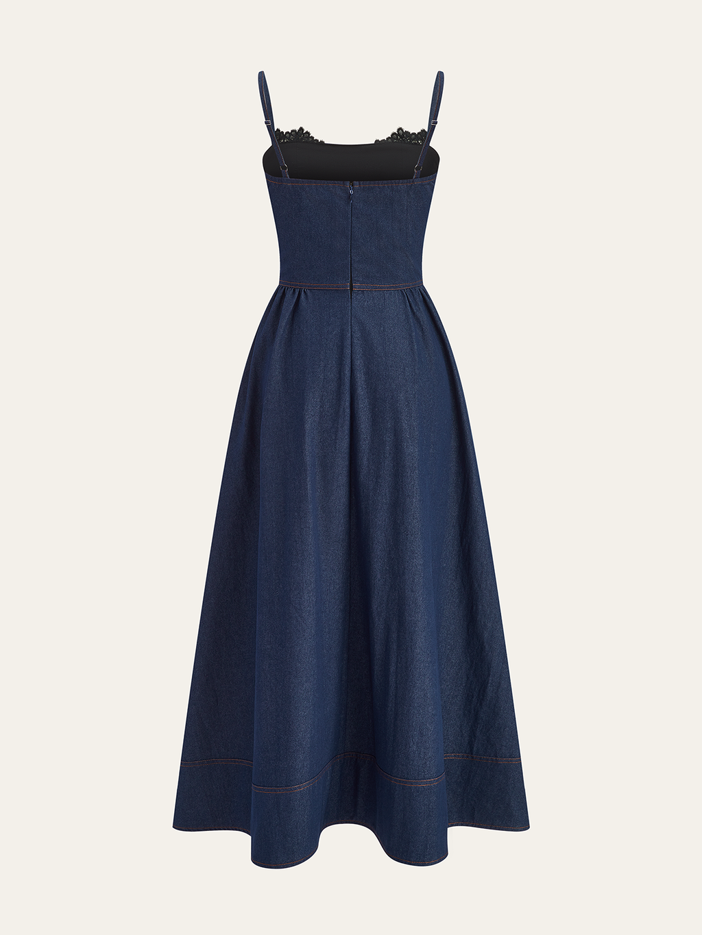 Robe longue en jean avec ourlet en dentelle