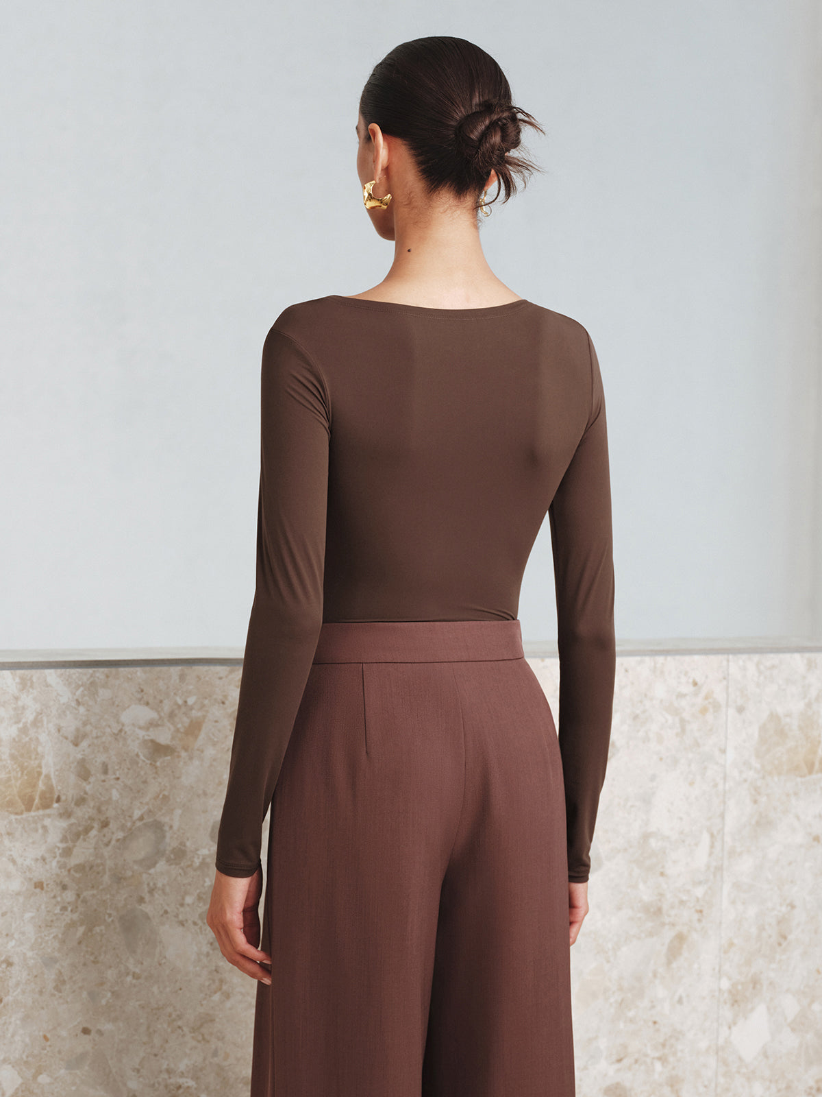 Metal Detail Asymmetric Neckline Bodysuit