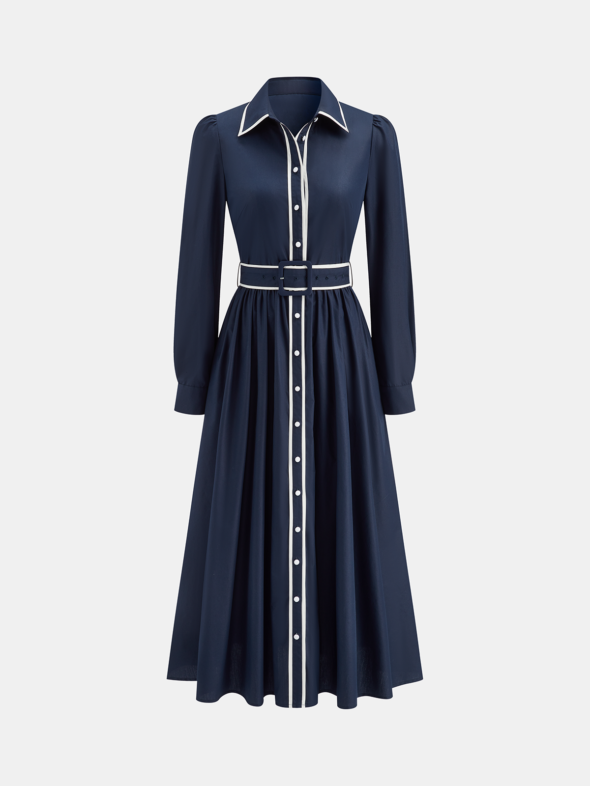 Hemdkleid mit Falten und Gürtel mit Kontrastbesatz