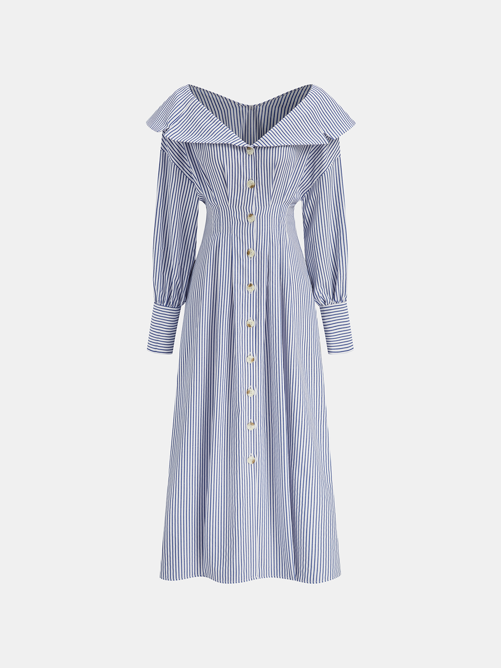 Carmen-Kleid mit Streifen, Knopfleiste und Kragen