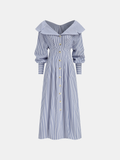 Carmen-Kleid mit Streifen, Knopfleiste und Kragen