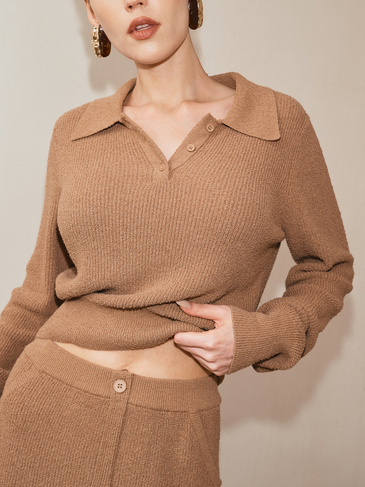 Mid-Waist Button Detail Sweater Skirt