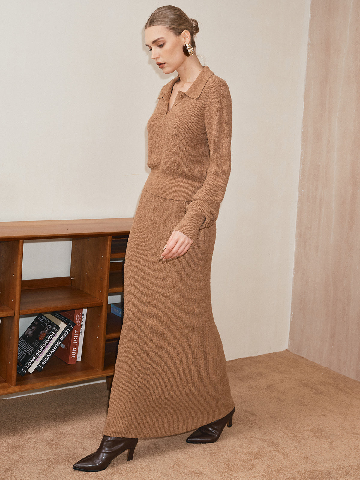 Polo Collar Cinched Waist Sweater