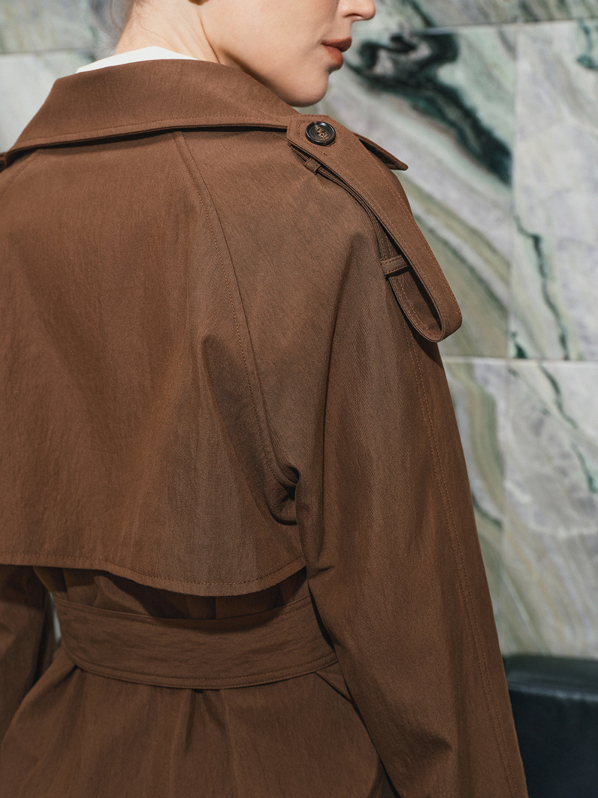 Cropped Double-Breasted Belted Trench Coat