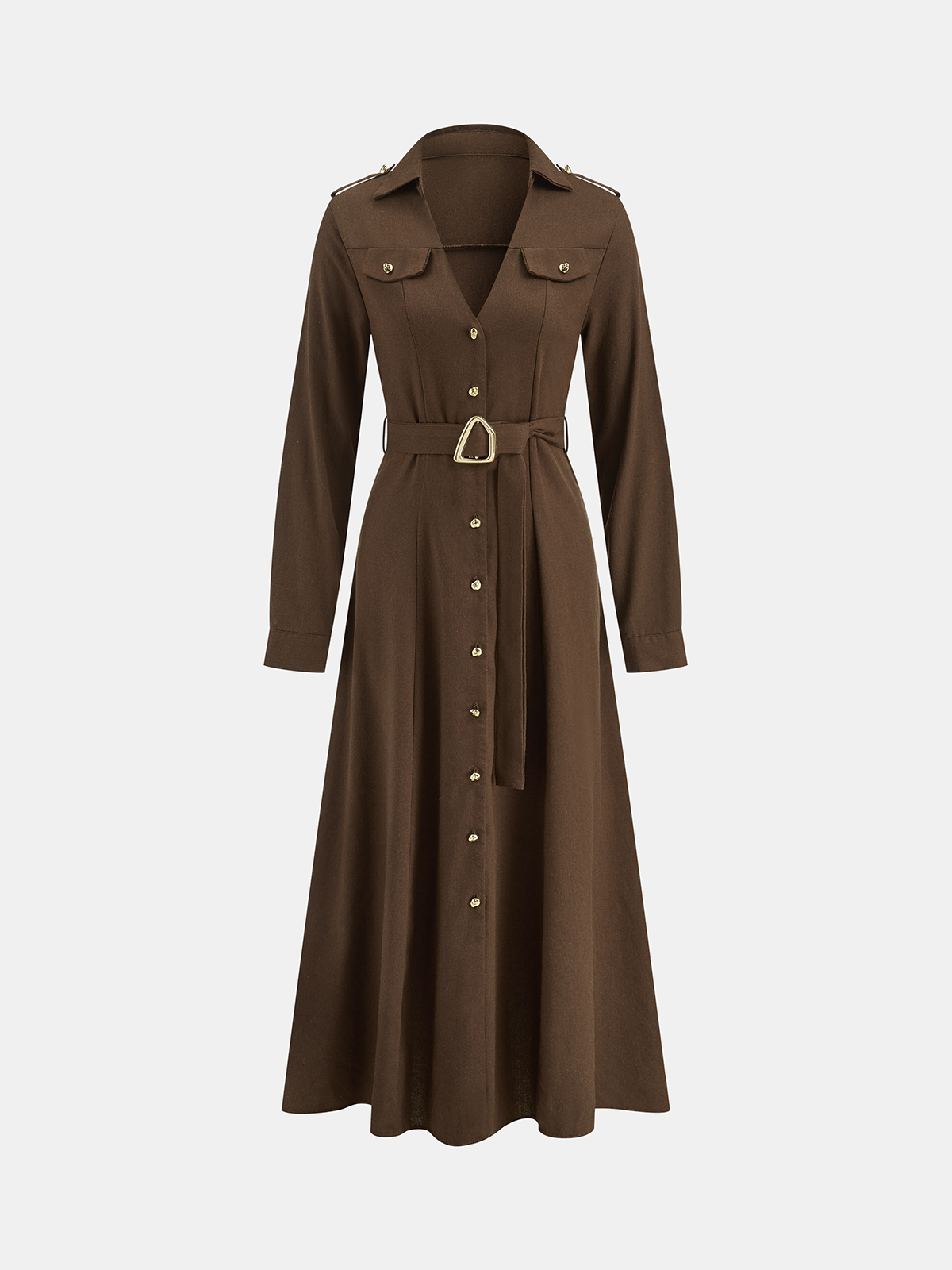 Belted Button-Front Shirt Dress