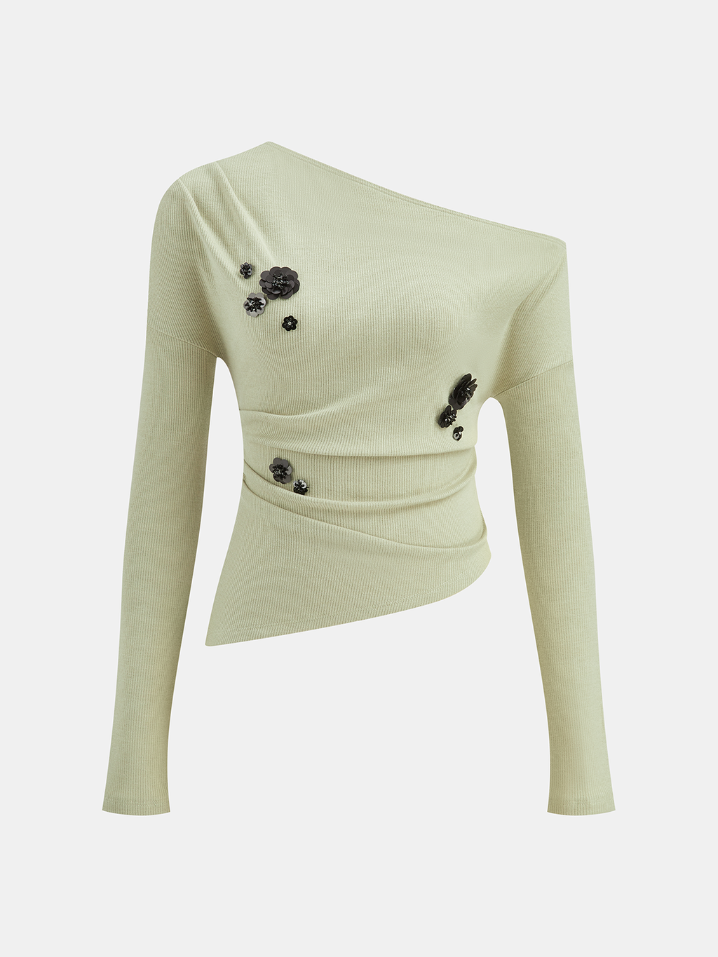 Ensemble top asymétrique en maille à fleurs brodées de sequins et jupe