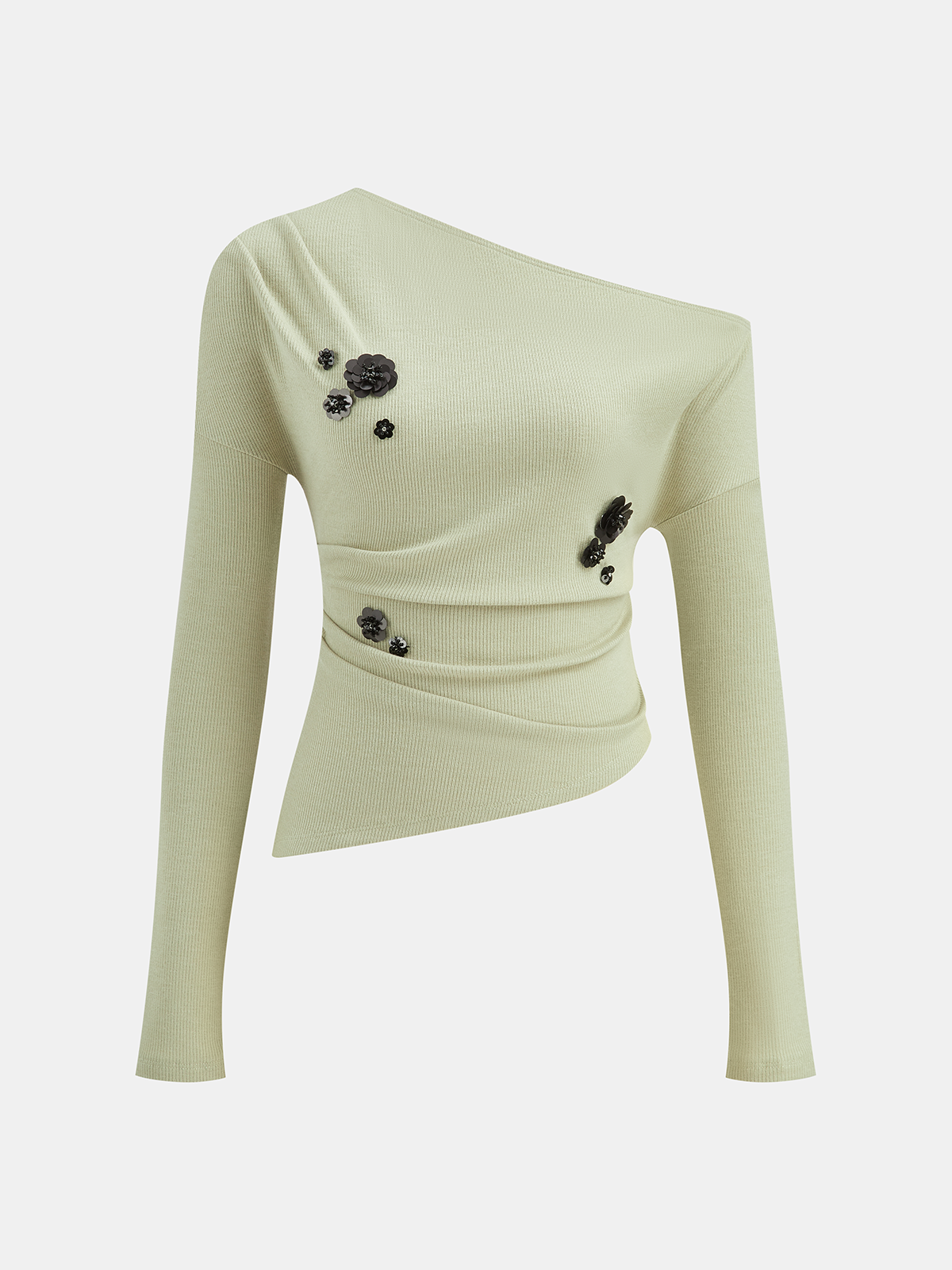 Ensemble top asymétrique en maille à fleurs brodées de sequins et jupe
