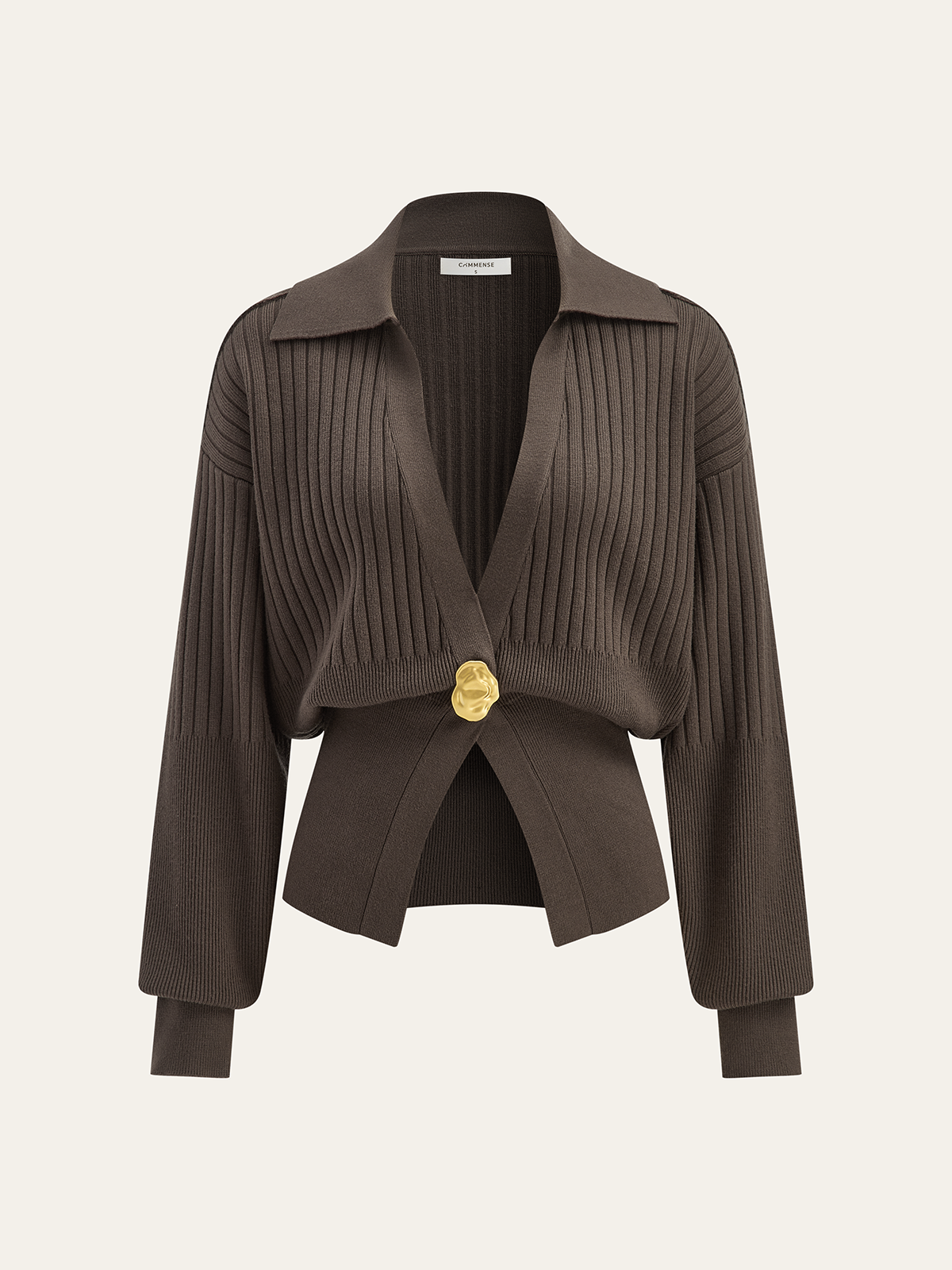 Ribbed Collared Metal Button Cardigan