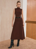 Robe longue sans manches en maille à col roulé, sans ceinture