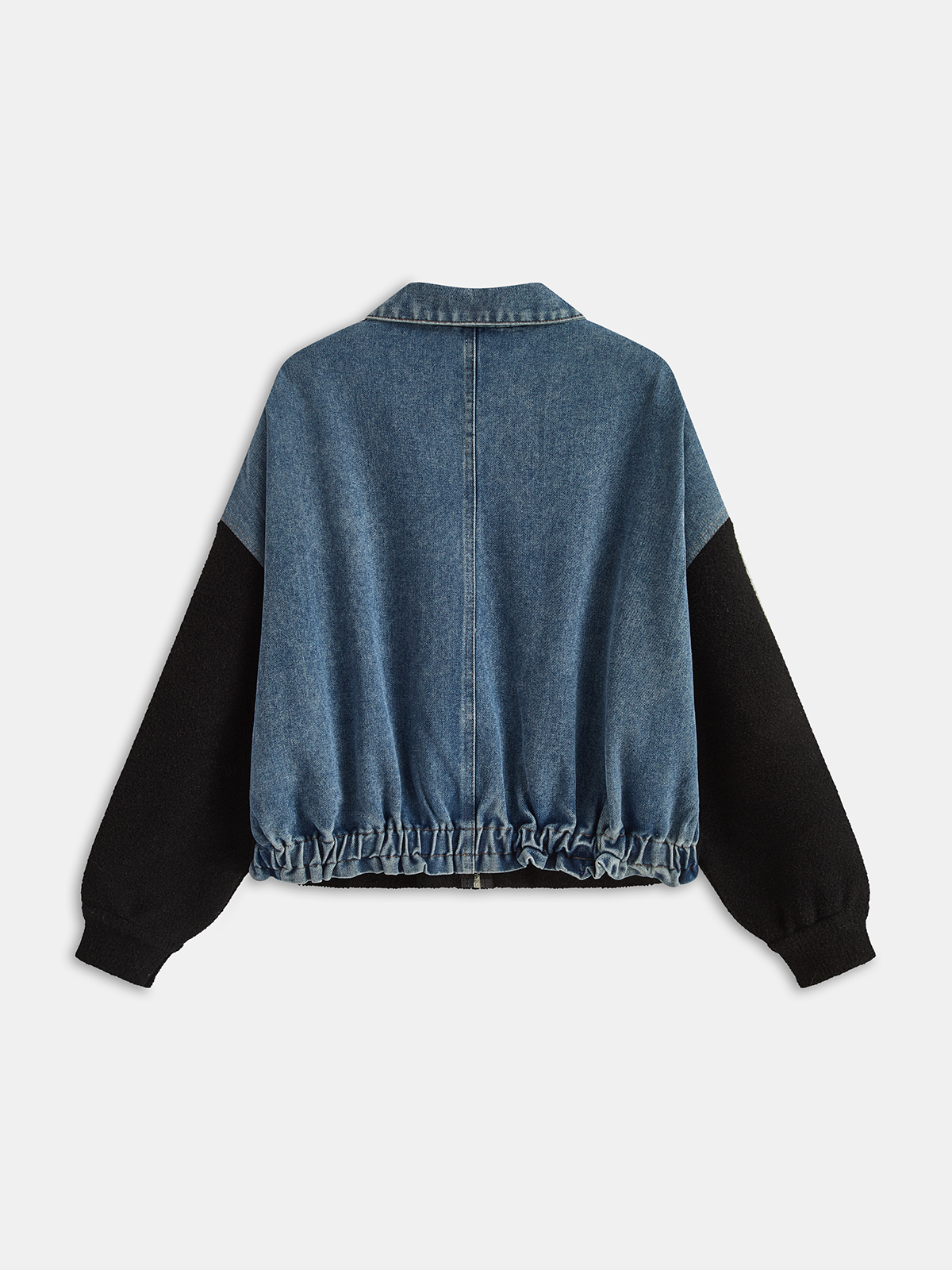 Zipper Denim Panel Knit Outerwear