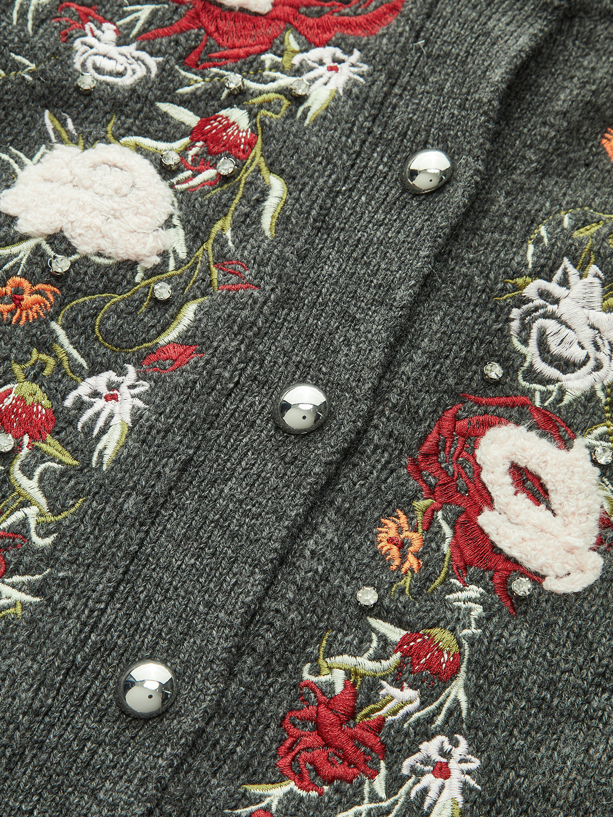 Floral Embroidery Wool Blend Cardigan