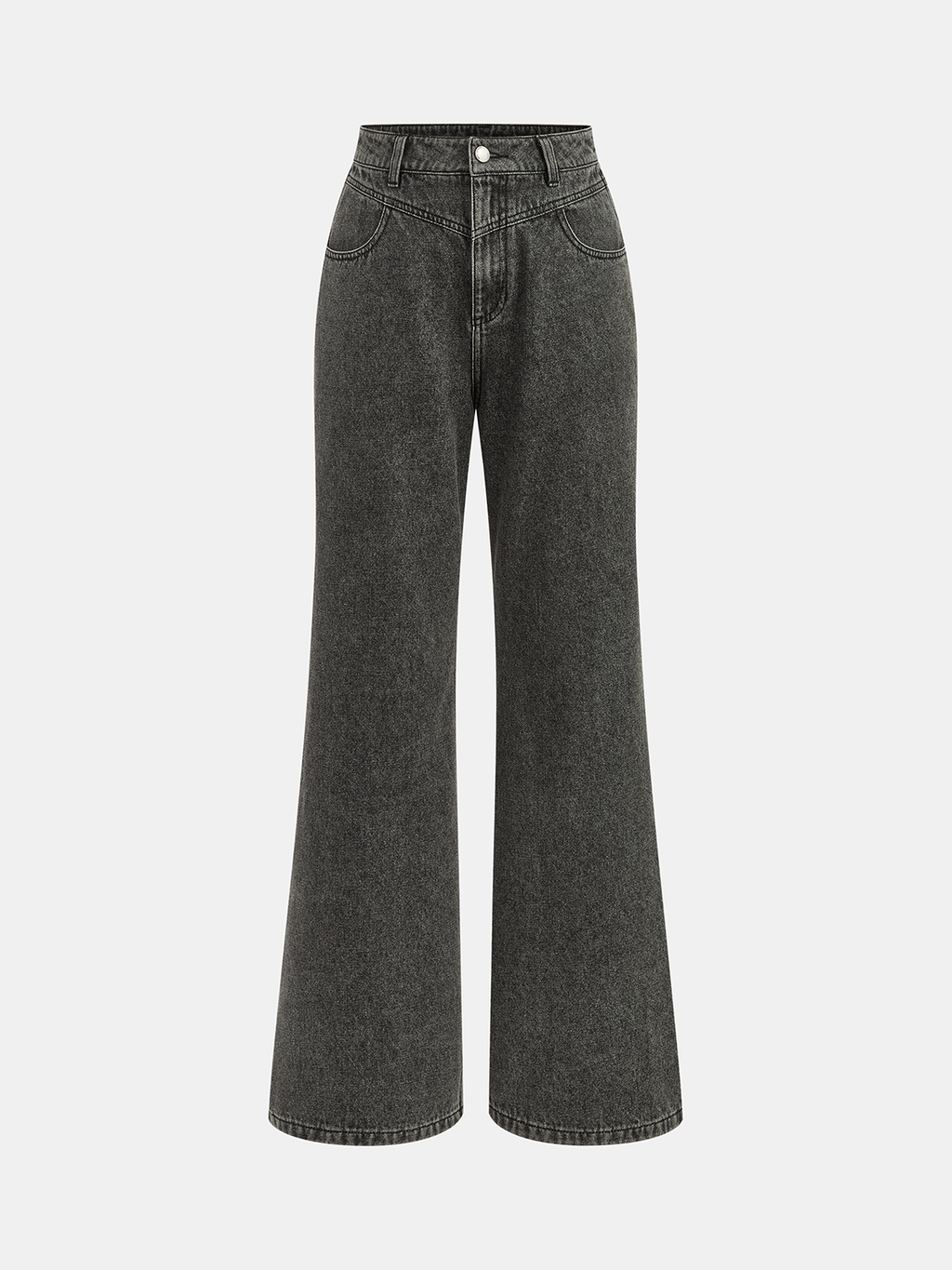 High-Waisted Washed Denim Pants
