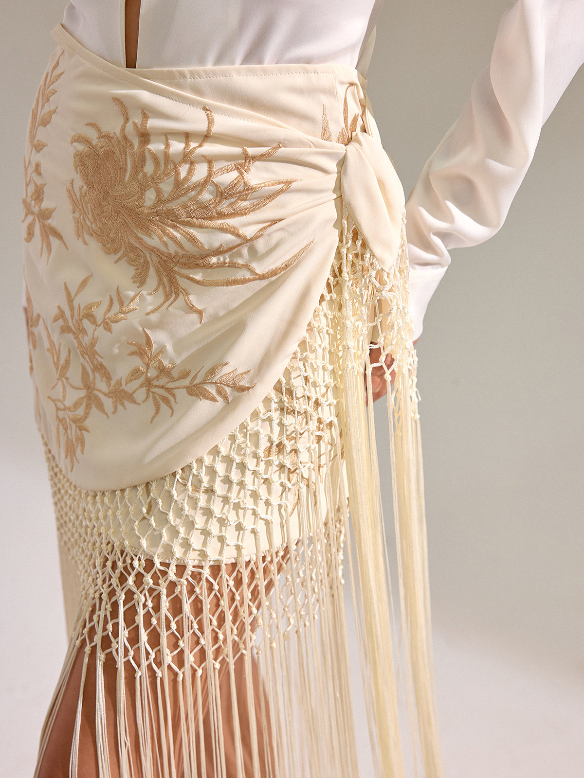 Floral Embroidered Fringe Mini Skirt