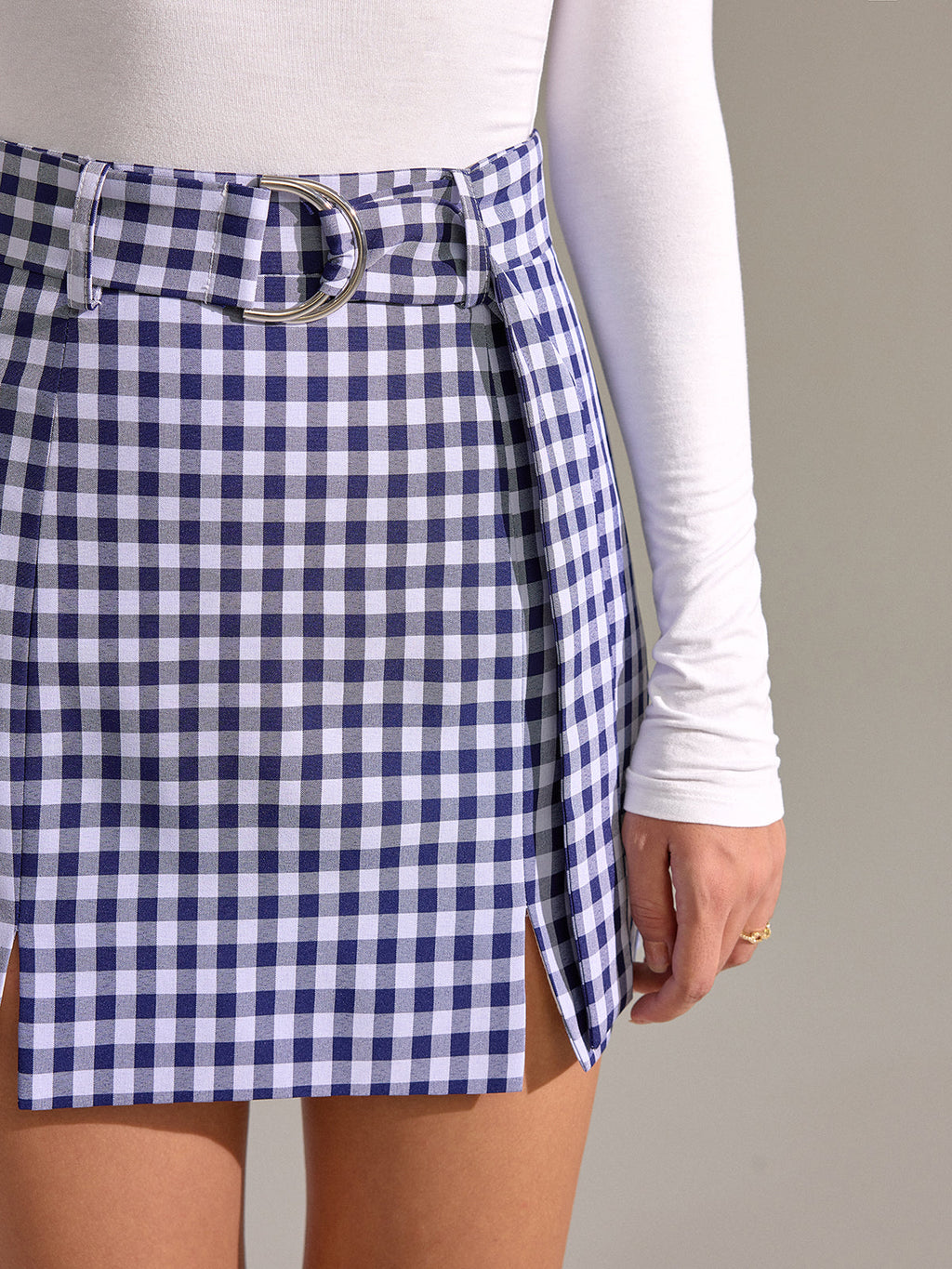 Gürtel-Minirock im Vintage-Gingham-Muster mit Schlitz