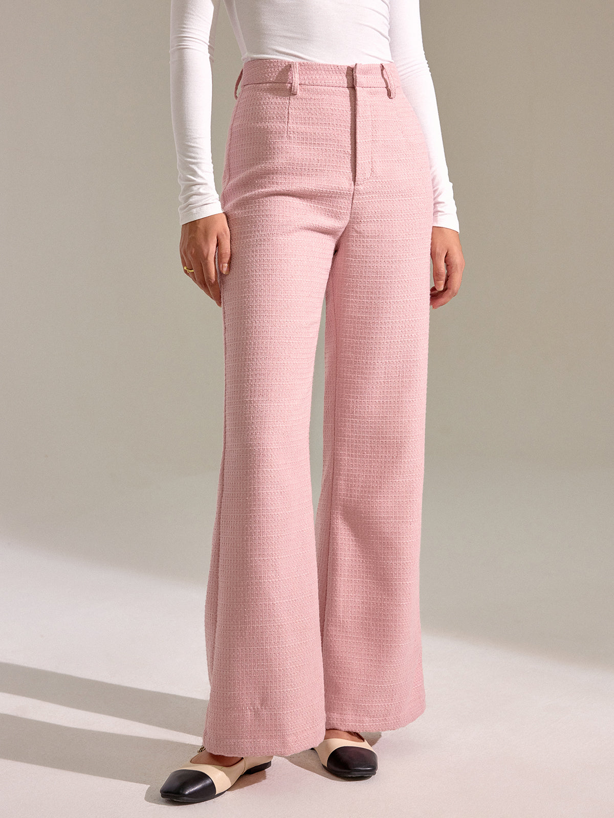 Textured Mid-Waist Straight Leg Pants
