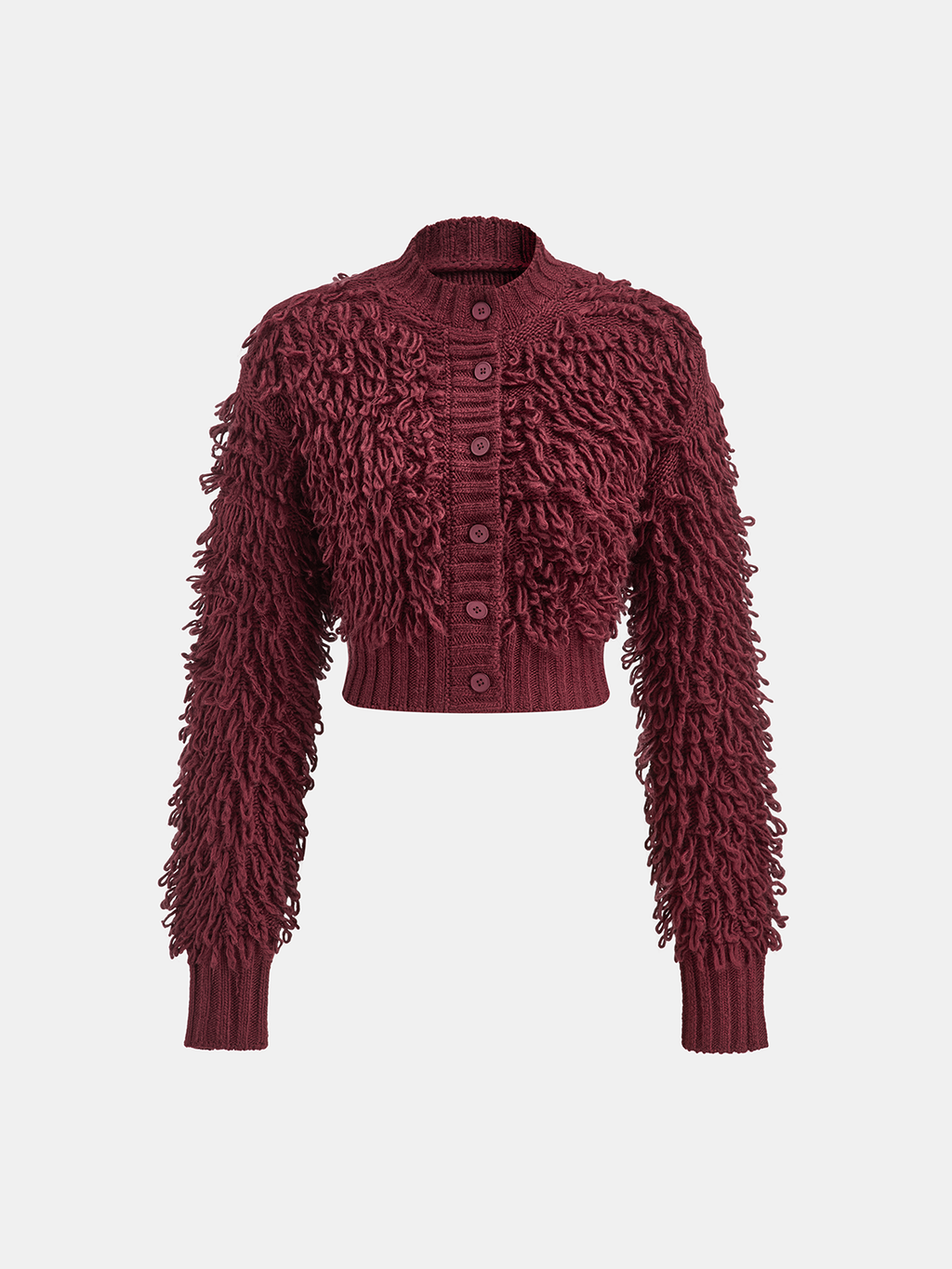 Strukturierter Strickpullover mit Fransen und Knöpfen