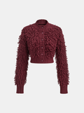 Strukturierter Strickpullover mit Fransen und Knöpfen