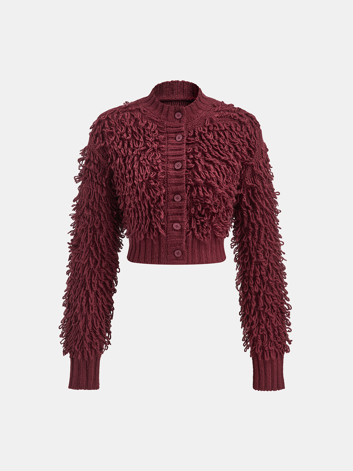 Strukturierter Strickpullover mit Fransen und Knöpfen