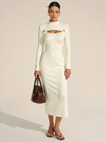 Stehkragen Langarm Cut-Out figurbetontes Kleid