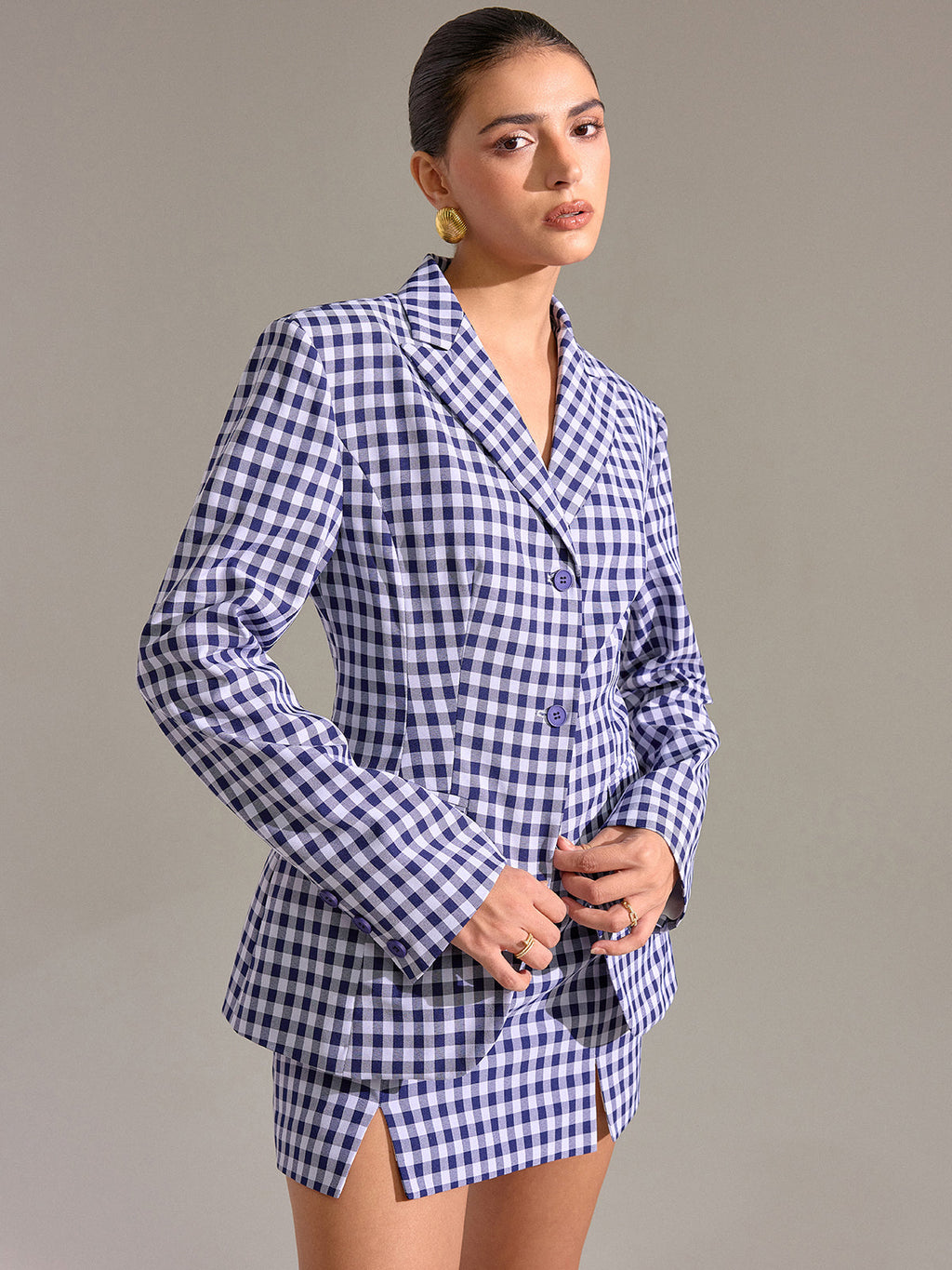 Blazer à carreaux vichy vintage avec poches