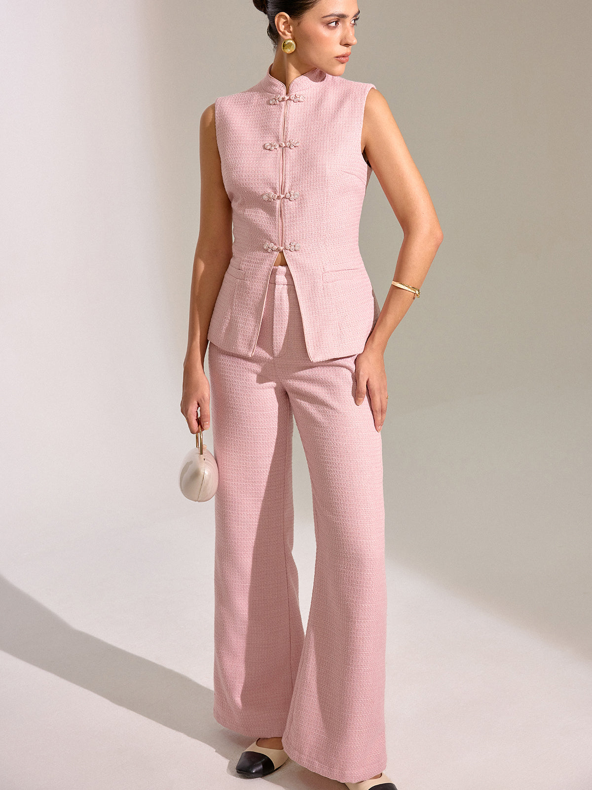 Textured Knot Button Vest