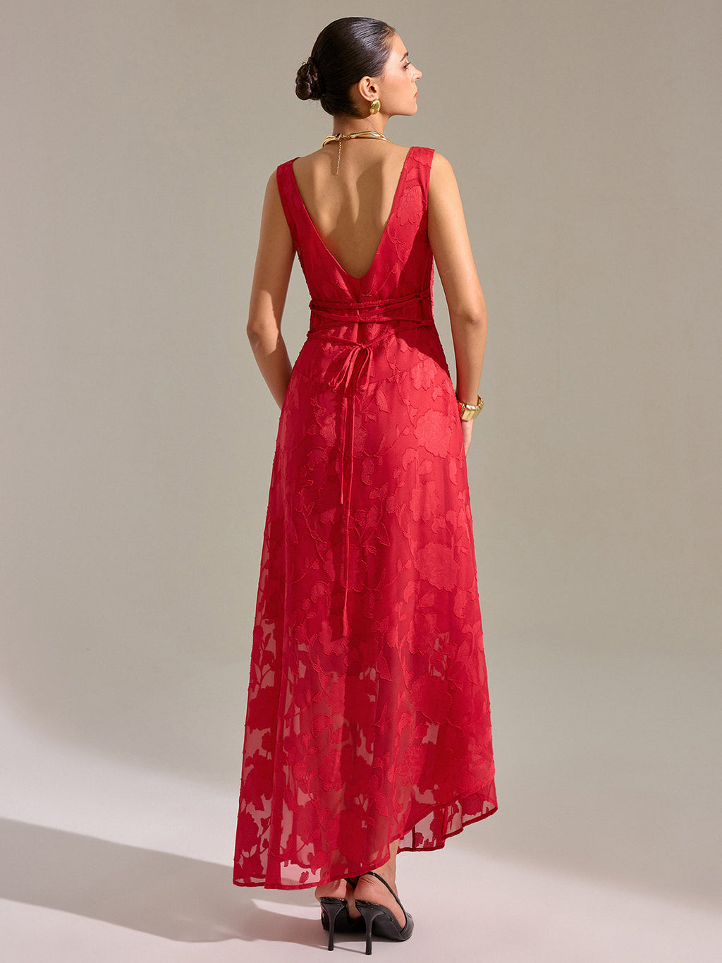 Floral Jacquard Sleeveless Maxi Dress